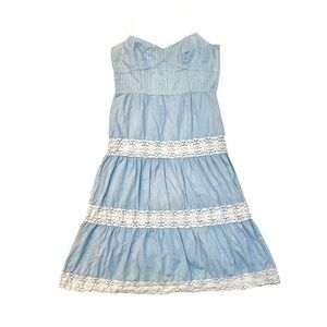 Ann Taylor Loft Blue Lace Midi Cottagecore Sun Dress Beach Wedding Guest 8P